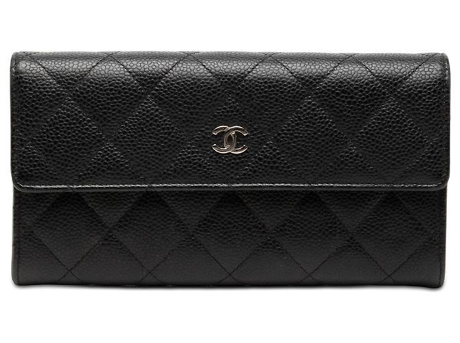 Cartera Larga Chanel Black CC Matelassada Caviar Negro