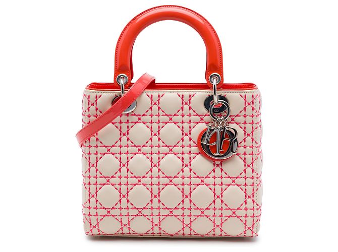 Lady Dior en agneau beige à cannage taille Medium