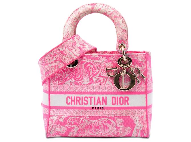 Lady D Lite em tela Toile De Jouy bordada rosa, tamanho Medium, Dior