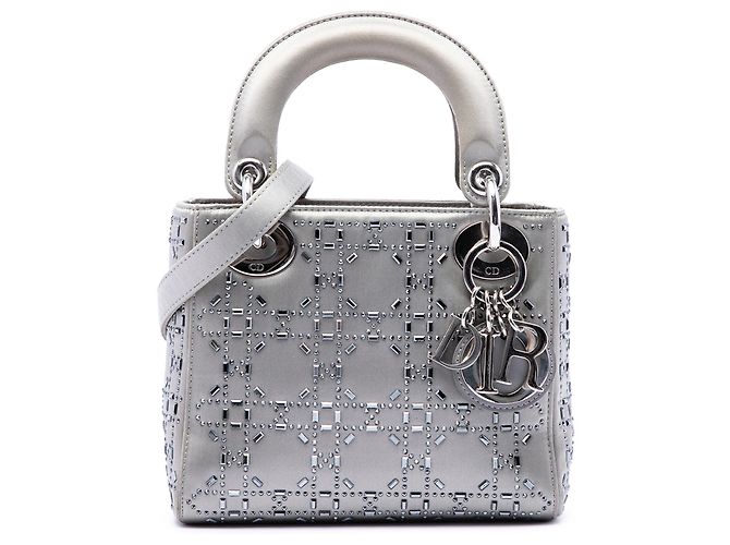 Lady Dior Dior Gris Mini Satén Cannage con Cristales Castaño