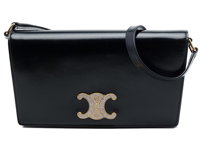 Céline Borsa a tracolla Celine Trapeze Strass Triomphe in pelle di vitello lucida nera Nero