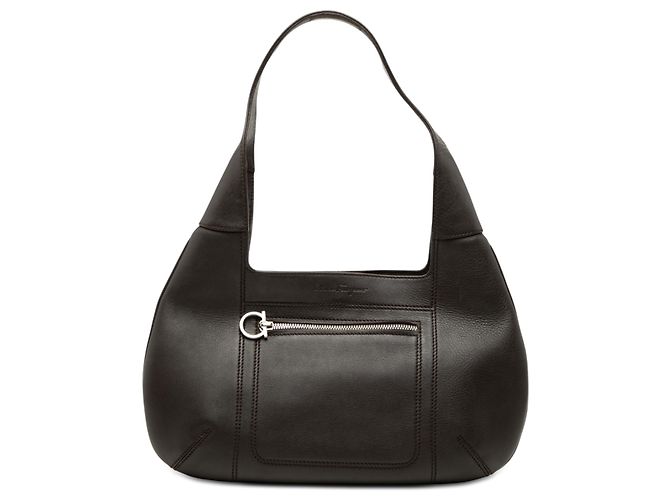 Salvatore Ferragamo Ferragamo Bolsa Hobo Gancini em couro de bezerro marrom Castanho escuro