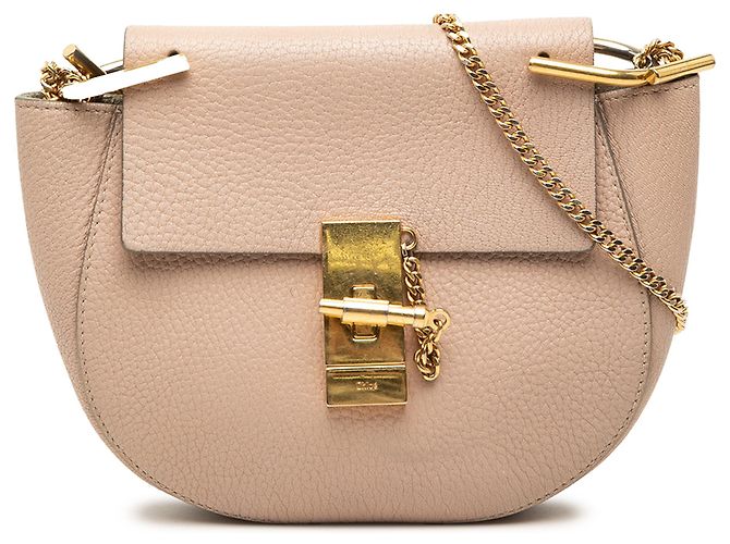 Bolsa transversal Chloé Drew em pele de cordeiro granulada marrom Carne