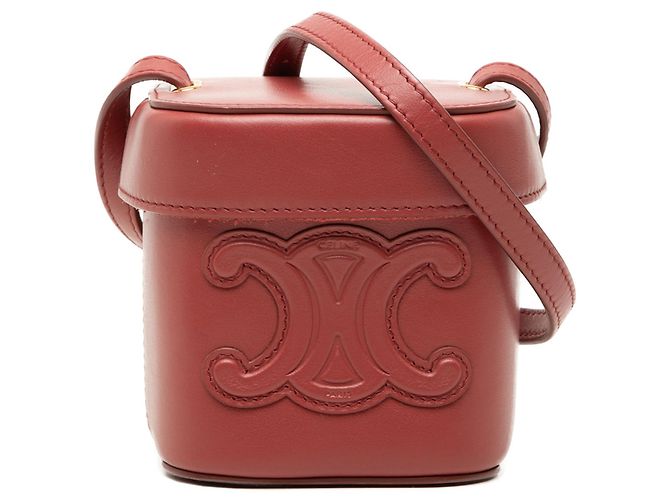 Céline Celine Bolsa Cuir Triomphe Box em couro de bezerro vermelho Small