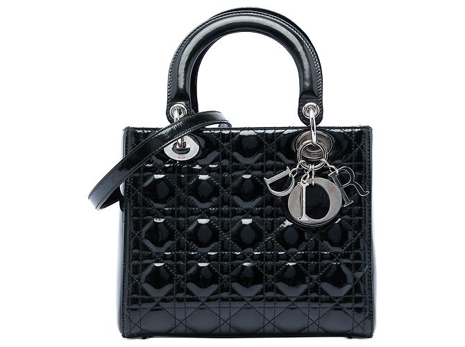 Dior Black Medium Patent Cannage Lady Dior