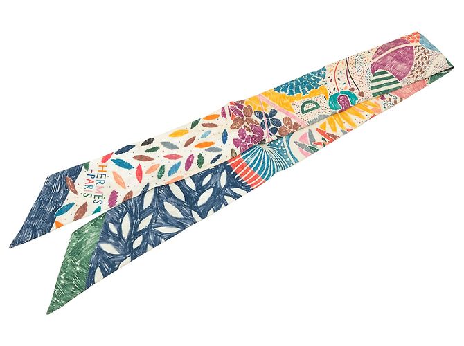 Sciarpa Twilly in seta Hermès Blue Chacun Fait Son Nid