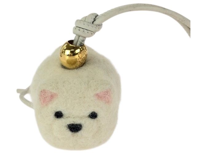 Loewe Off-White Leather Keyring Eggshell
