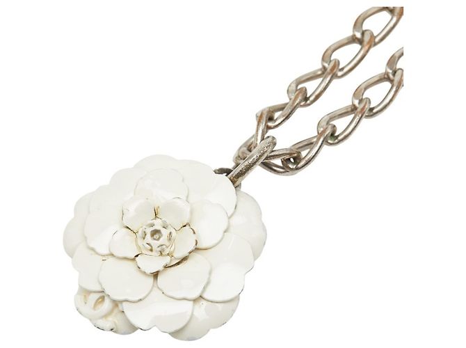 Collana Chanel Coco Mark Motif Camelia Argento Bianco