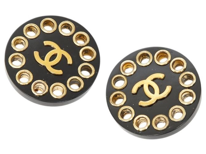 Timeless Orecchini a clip rotondi Vintage Chanel Coco Mark Nero D'oro