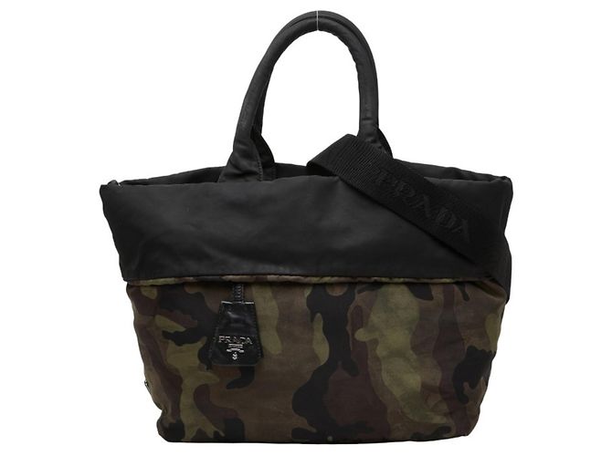 Sac à main Prada Triangle Logo Plate Camouflage Noir Kaki