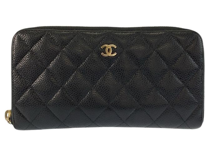 Cartera larga de cuero negro Matelassé Coco Mark CHANEL