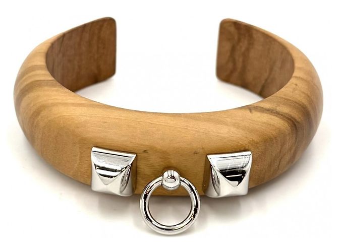 Hermès Pulseira rígida de madeira Hermes Collier de Chien Marrom