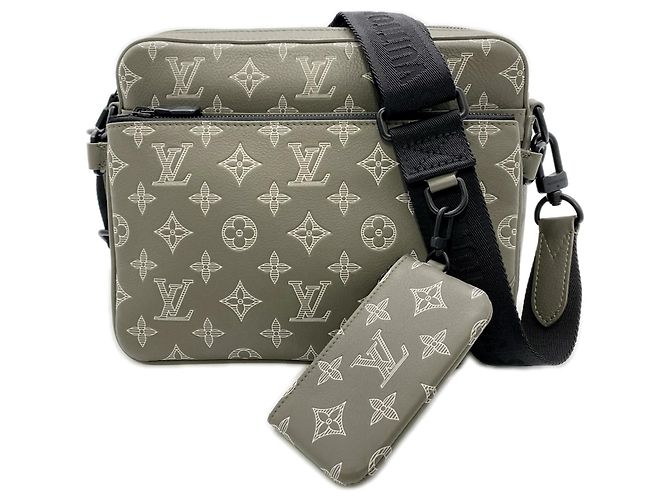 Louis Vuitton Monogram Shadow Trio Messenger Shoulder Bag White Khaki