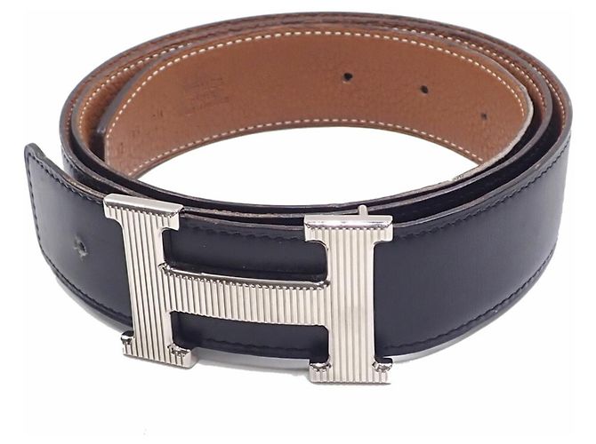 Hermès Hermes H Storie Reversibler Gürtel Braun Schwarz
