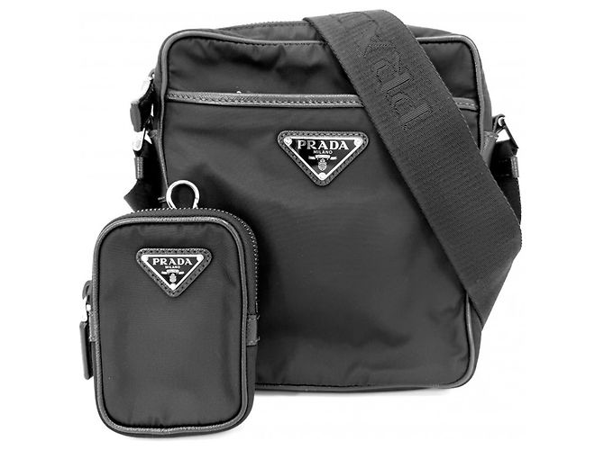 Borsa a tracolla in nylon nero Prada