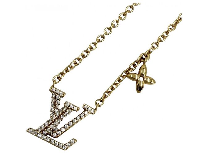 Colar Louis Vuitton em ouro com strass Dourado