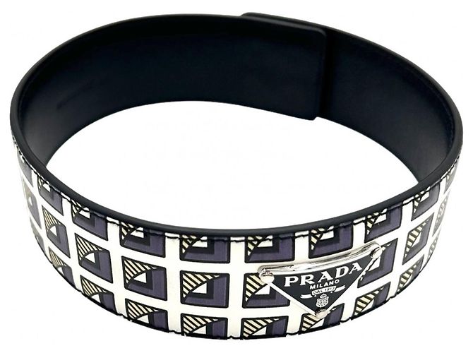 Colar choker de couro Prada Preto Branco