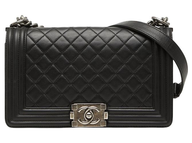 Le Boy Bolsa de Alça Chanel Boy Matelassé Coco Mark Chain Preto