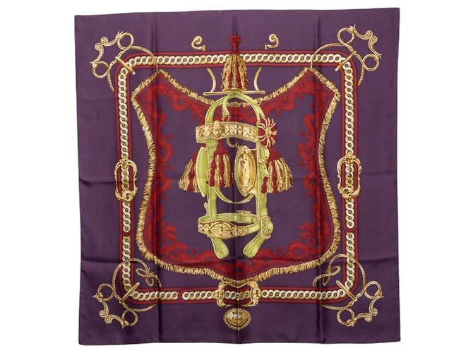 Silk In Hermès Sciarpa Hermes Carre 90 BRIDEDE COUR Multicolore Porpora 