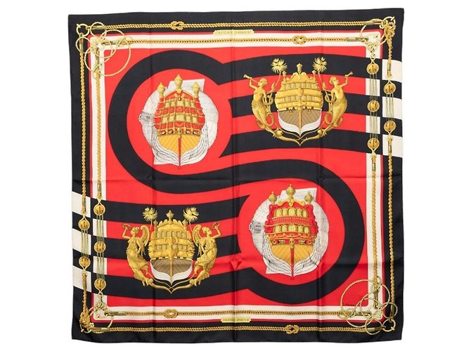 Hermès Hermes Carre 90 Chateau de Arriere Sciarpa Nero Rosso