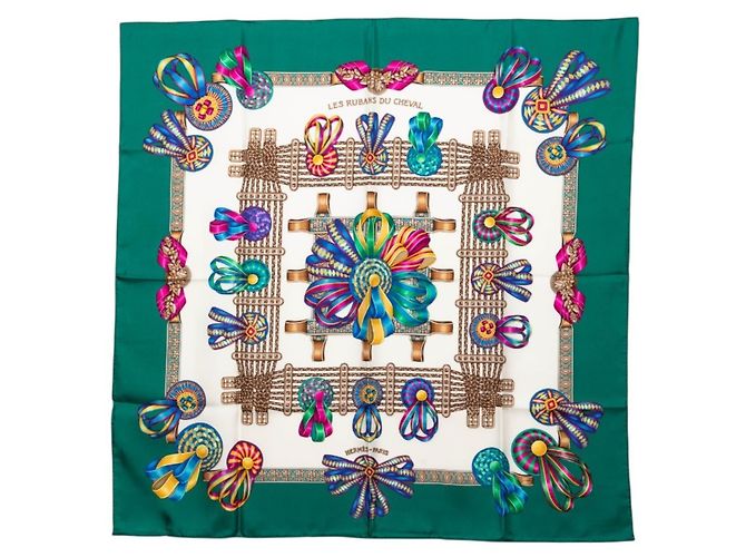 Hermès Hermes Carre 90 LES RUBANS DU CHEVAL Sciarpa Blu Multicolore