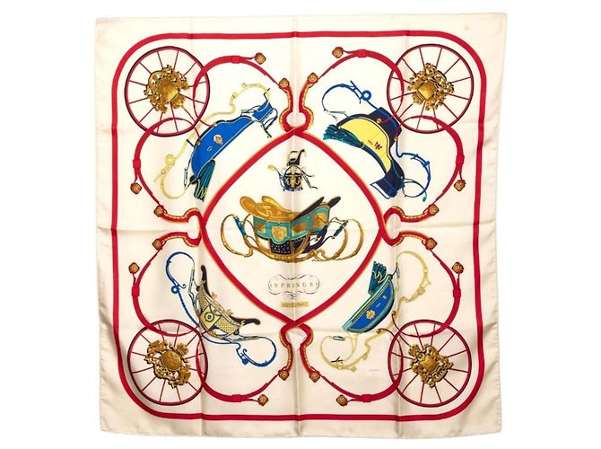 Hermès Foulard Hermes Carre 90 Springs Blanc Multicolore