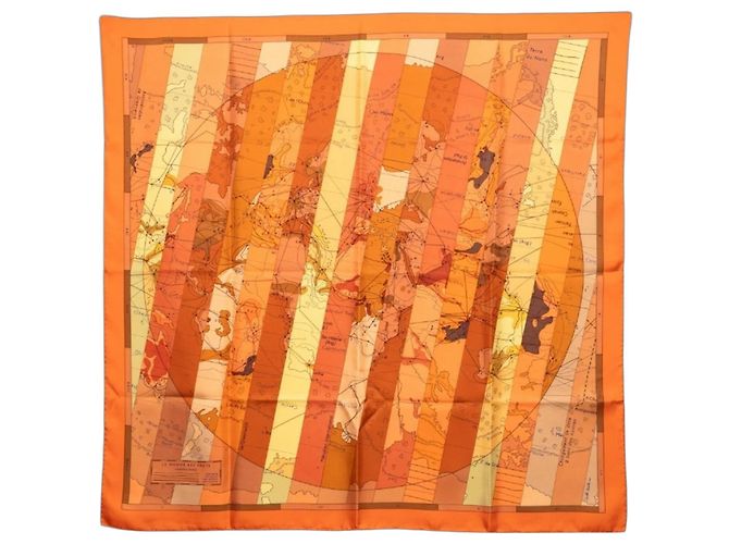 Hermès Sciarpa Hermes Carre 90 LE MONDE EST VASTE Arancione