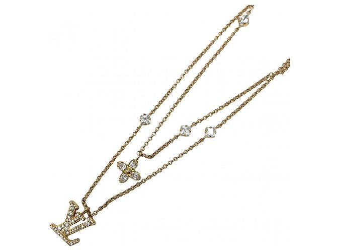 Colar Louis Vuitton em ouro com strass Dourado