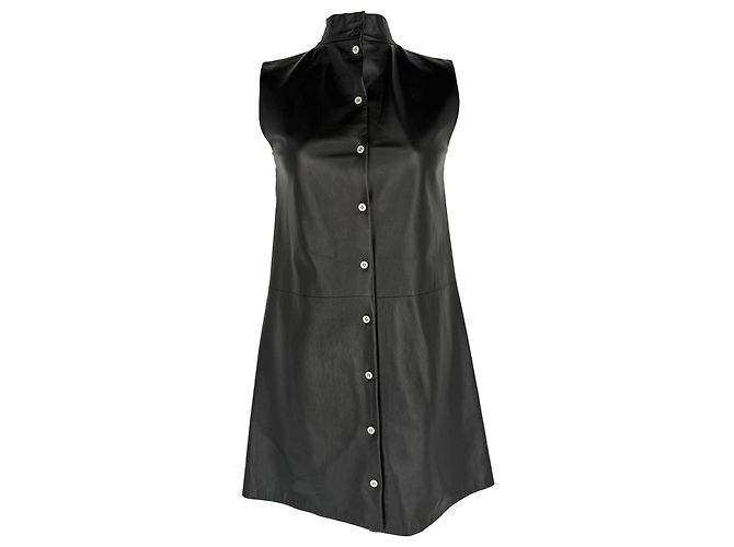 Prada Mini-Hemdenkleid aus schwarzem Leder