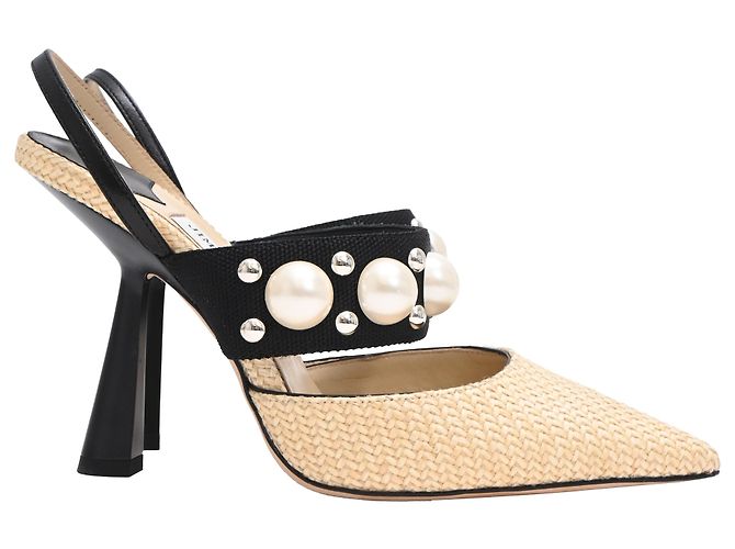 Décolleté Jimmy Choo Breslin 100 in Raffia Beige