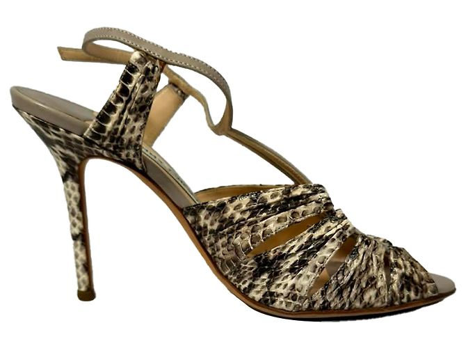 Jimmy Choo Python Embossed Strappy Sandals in Animal Print Leather Python print