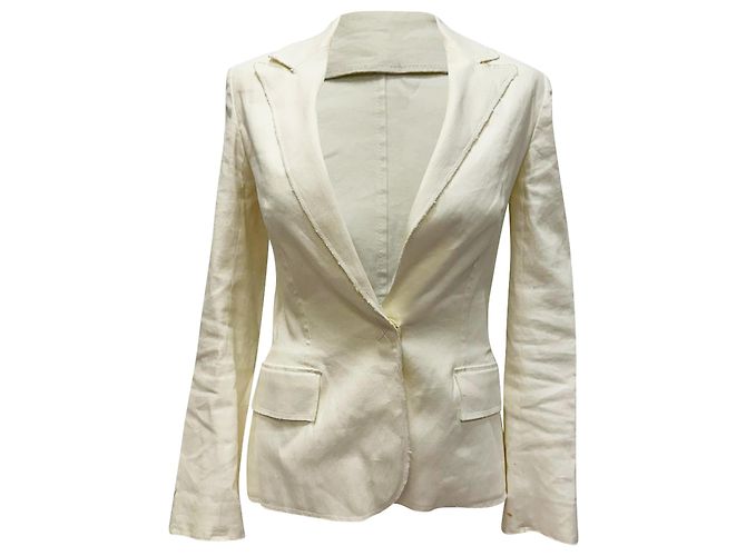 Lanvin Single-Breasted Blazer in White Linen Cream