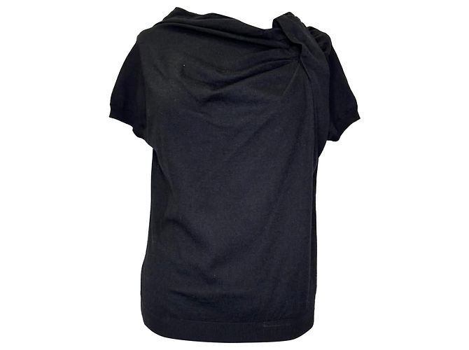 Moschino Kurzarm-Pullover aus schwarzer Wolle 