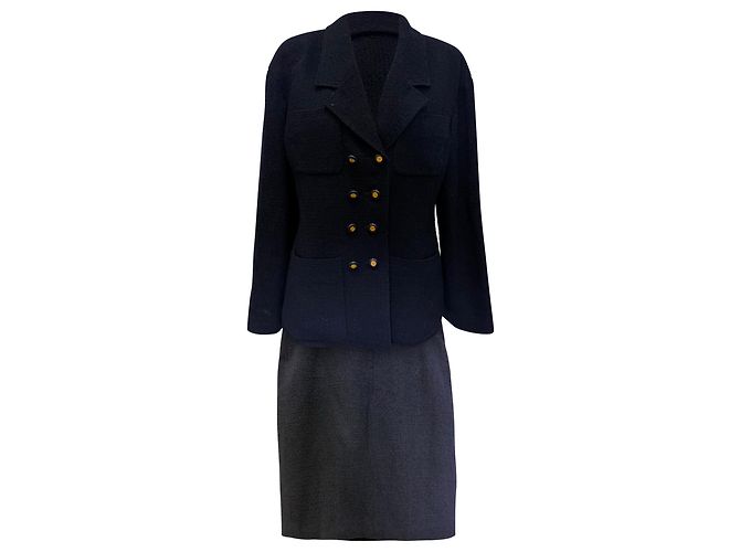 Timeless Chanel Evening Jacket and Skirt in Navy Blue Wool