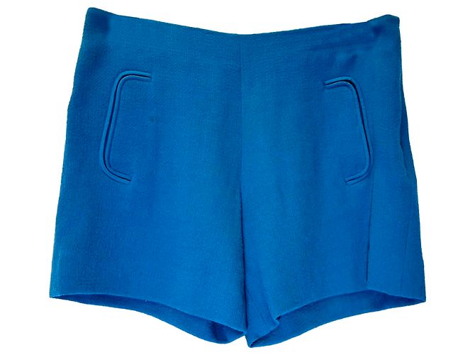 Chloé Mini-Shorts mit hoher Taille aus blauer Wolle