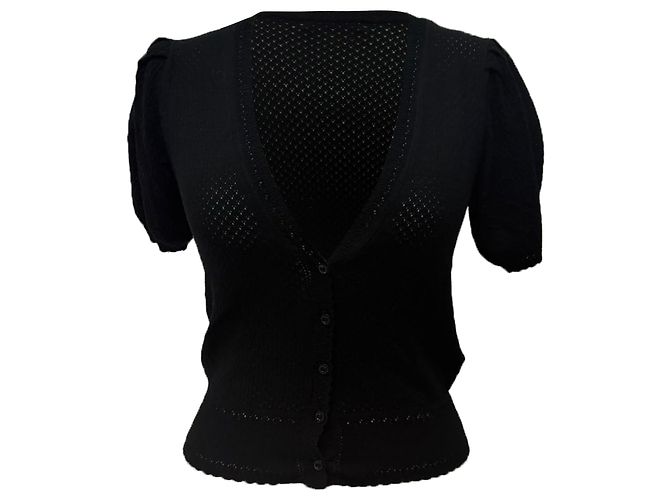 Autre Marque Doen Strickjacke mit kurzen Ärmeln aus schwarzer Wolle