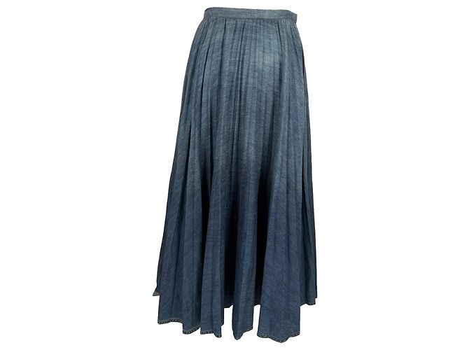 Dior Plissee-Midirock aus Denim in Blau Baumwolle