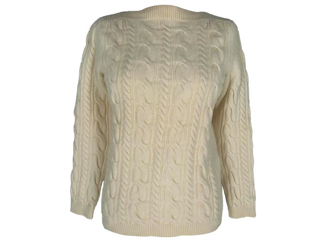 Max Mara Strickpullover mit U-Boot-Ausschnitt aus cremefarbener Wolle Weiß Roh 