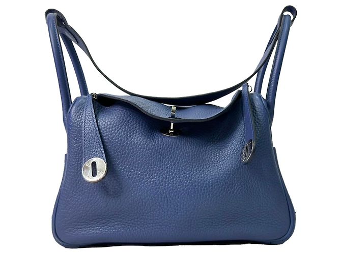 Borsa a tracolla Hermès Lindy 26 in pelle blu navy