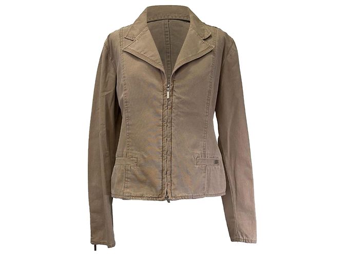 Timeless Giacca in denim Chanel con zip in cotone marrone Rosso