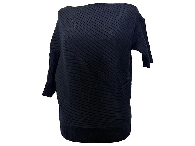 JW Anderson J.W. Anderson 3/4 Dolman-Ärmel Pullover mit Boot Ausschnitt aus Navy Merino-Wolle Blau Marineblau
