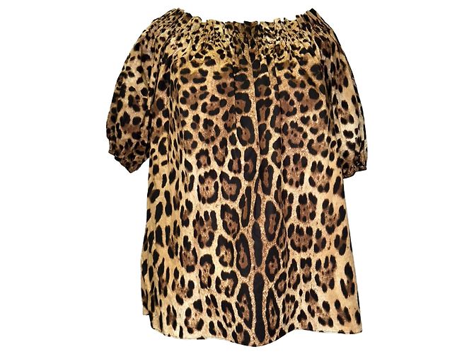 Top a spalle scoperte Dolce & Gabbana con stampa leopardata in cotone marrone