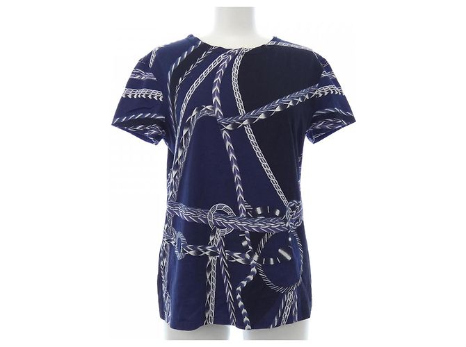 Hermès T-shirt in cotone Hermes Nero Bianco Blu Blu navy