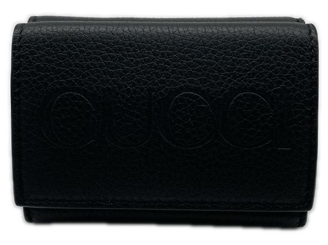 Portafoglio compatto in pelle con logo Gucci Nero