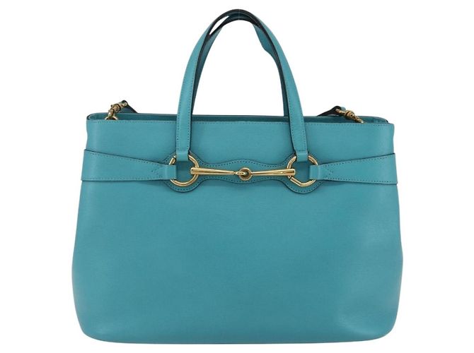 Gucci Bright Bit Convertible Tote Leather Medium Blue