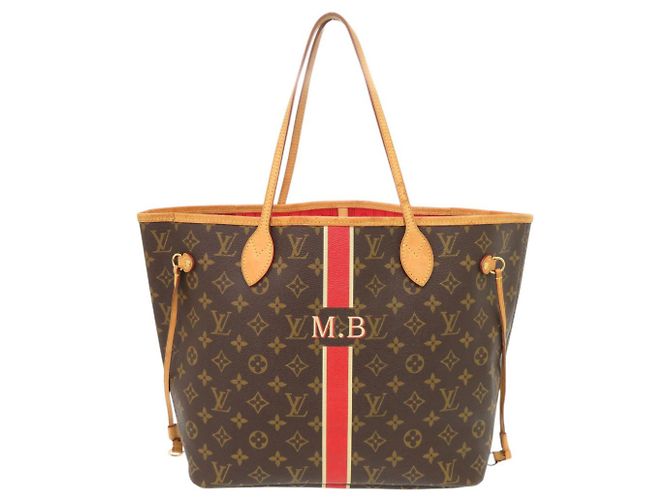 Louis Vuitton Neverfull MM Monogramm Tote Bag Rot Braun