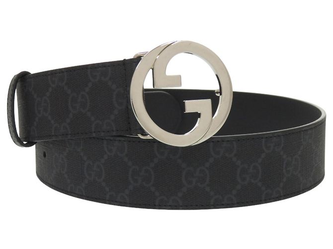Gucci Interlocking G Canvas Gürtel Schwarz Silber