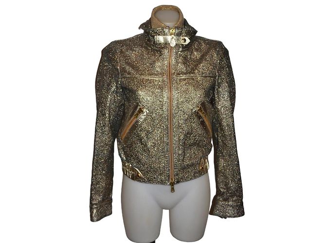 Hogan Lederjacke Gold Lamiert Golden