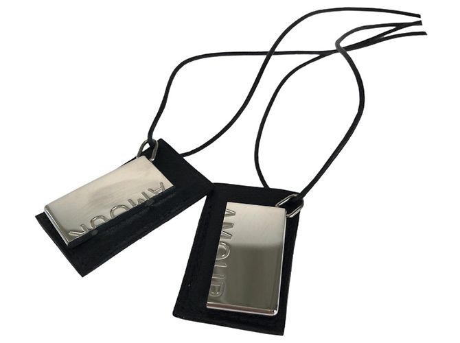 Hermès Hermes Symbol Halskette aus Silber und schwarzem Metall und Leder 