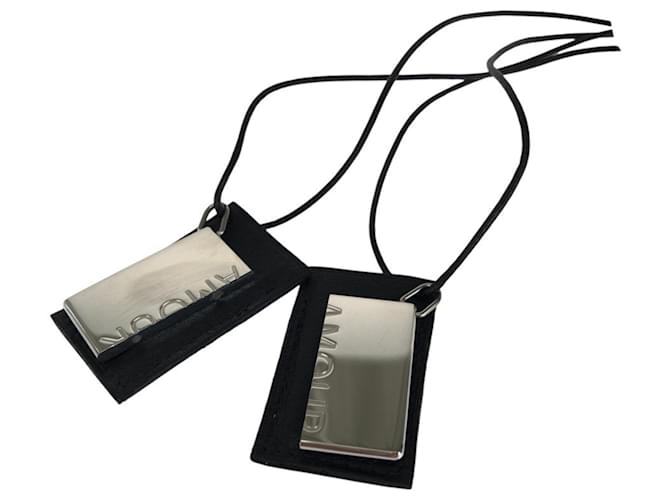 Hermès Hermes Symbol Silver and Black Metal Leather Necklace Silvery 